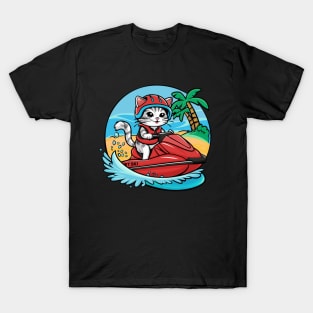 Cute Cat Jet Skiing Summer Gift T-Shirt